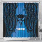 Personalised Moko Kauae New Zealand Shower Curtain Maori Chin Tattoo Blue - Aussie Hoodie