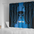 Personalised Moko Kauae New Zealand Shower Curtain Maori Chin Tattoo Blue - Aussie Hoodie