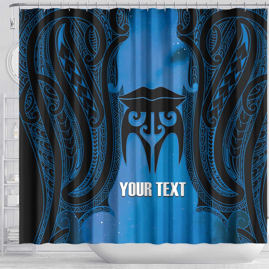 Personalised Moko Kauae New Zealand Shower Curtain Maori Chin Tattoo Blue - Aussie Hoodie