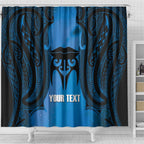 Personalised Moko Kauae New Zealand Shower Curtain Maori Chin Tattoo Blue - Aussie Hoodie