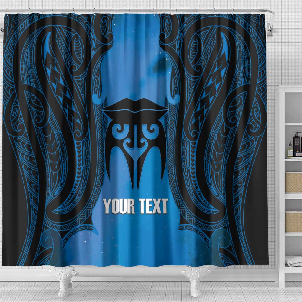 Personalised Moko Kauae New Zealand Shower Curtain Maori Chin Tattoo Blue - Aussie Hoodie