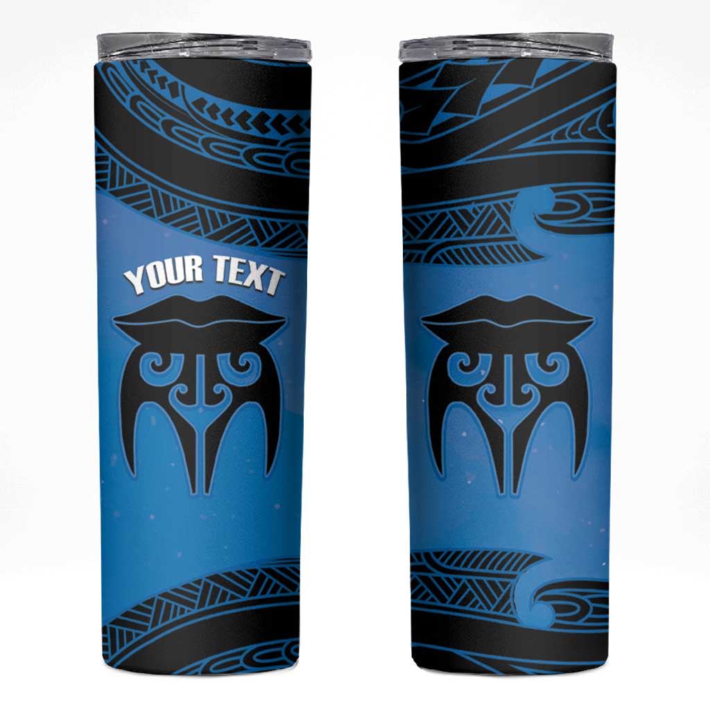 Personalised Moko Kauae New Zealand Skinny Tumbler Maori Chin Tattoo Blue - Aussie Hoodie