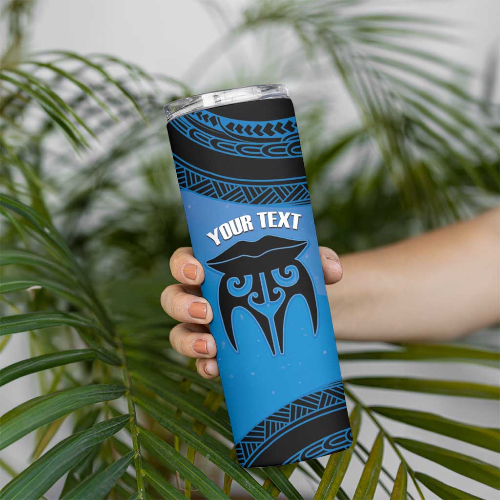 Personalised Moko Kauae New Zealand Skinny Tumbler Maori Chin Tattoo Blue - Aussie Hoodie