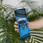 Personalised Moko Kauae New Zealand Skinny Tumbler Maori Chin Tattoo Blue - Aussie Hoodie