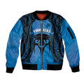 Personalised Moko Kauae New Zealand Sleeve Zip Bomber Jacket Maori Chin Tattoo Blue - Aussie Hoodie
