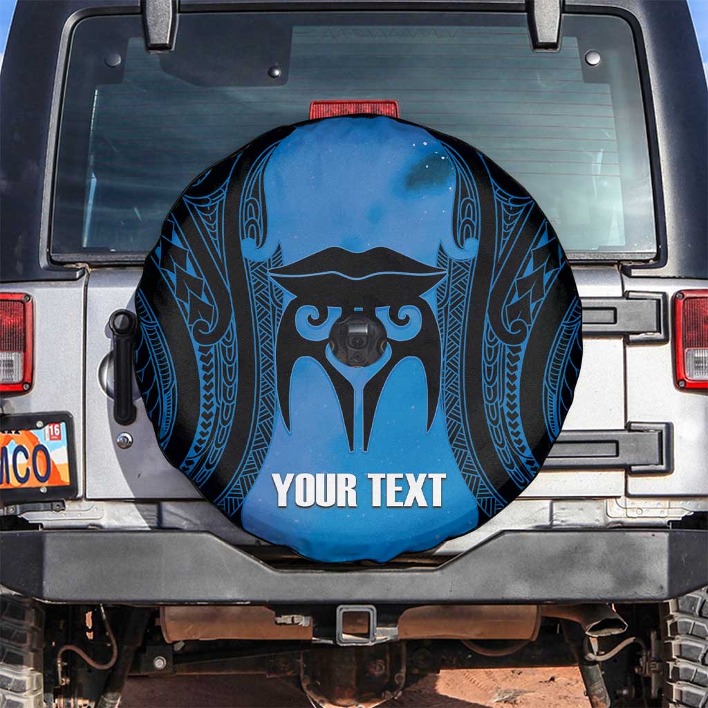 Personalised Moko Kauae New Zealand Spare Tire Cover Maori Chin Tattoo Blue - Aussie Hoodie