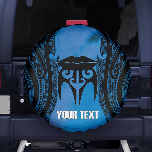 Personalised Moko Kauae New Zealand Spare Tire Cover Maori Chin Tattoo Blue - Aussie Hoodie