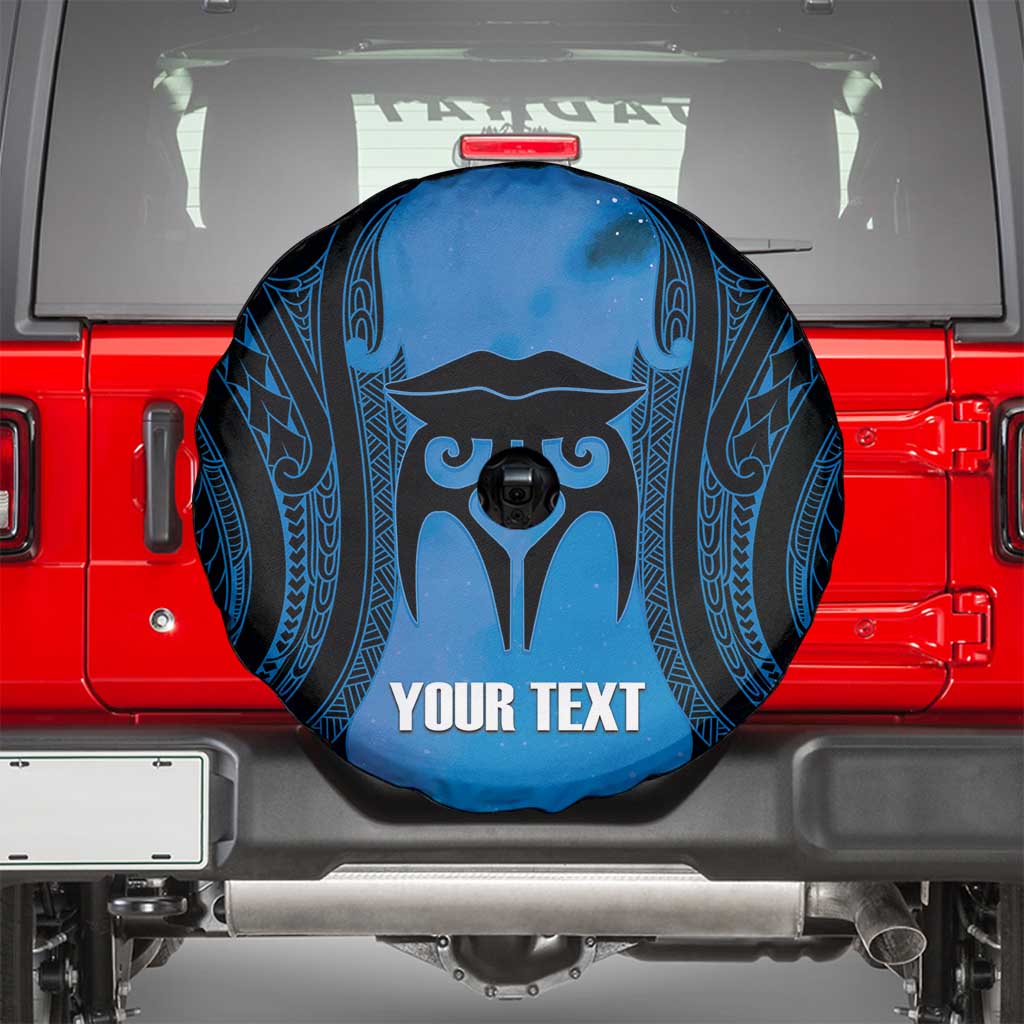 Personalised Moko Kauae New Zealand Spare Tire Cover Maori Chin Tattoo Blue - Aussie Hoodie