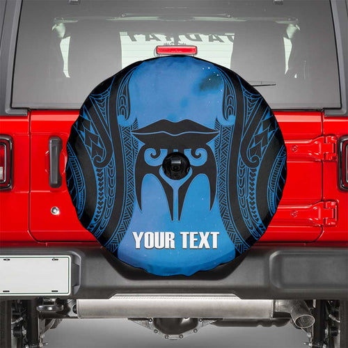 Personalised Moko Kauae New Zealand Spare Tire Cover Maori Chin Tattoo Blue - Aussie Hoodie