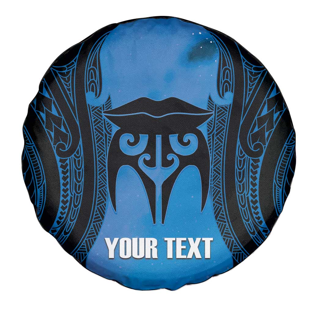 Personalised Moko Kauae New Zealand Spare Tire Cover Maori Chin Tattoo Blue - Aussie Hoodie