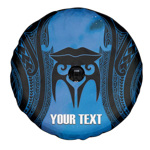 Personalised Moko Kauae New Zealand Spare Tire Cover Maori Chin Tattoo Blue - Aussie Hoodie