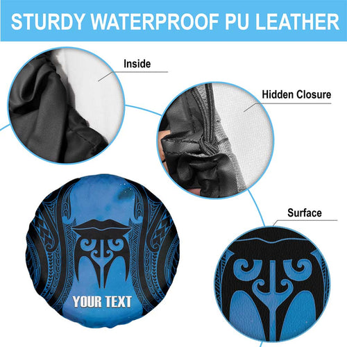 Personalised Moko Kauae New Zealand Spare Tire Cover Maori Chin Tattoo Blue - Aussie Hoodie