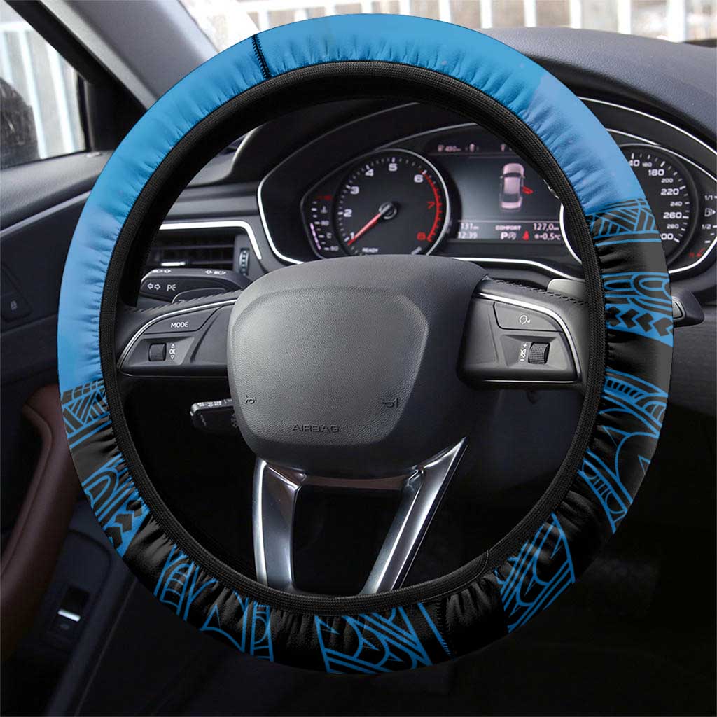 Moko Kauae New Zealand Steering Wheel Cover Maori Chin Tattoo Blue - Aussie Hoodie