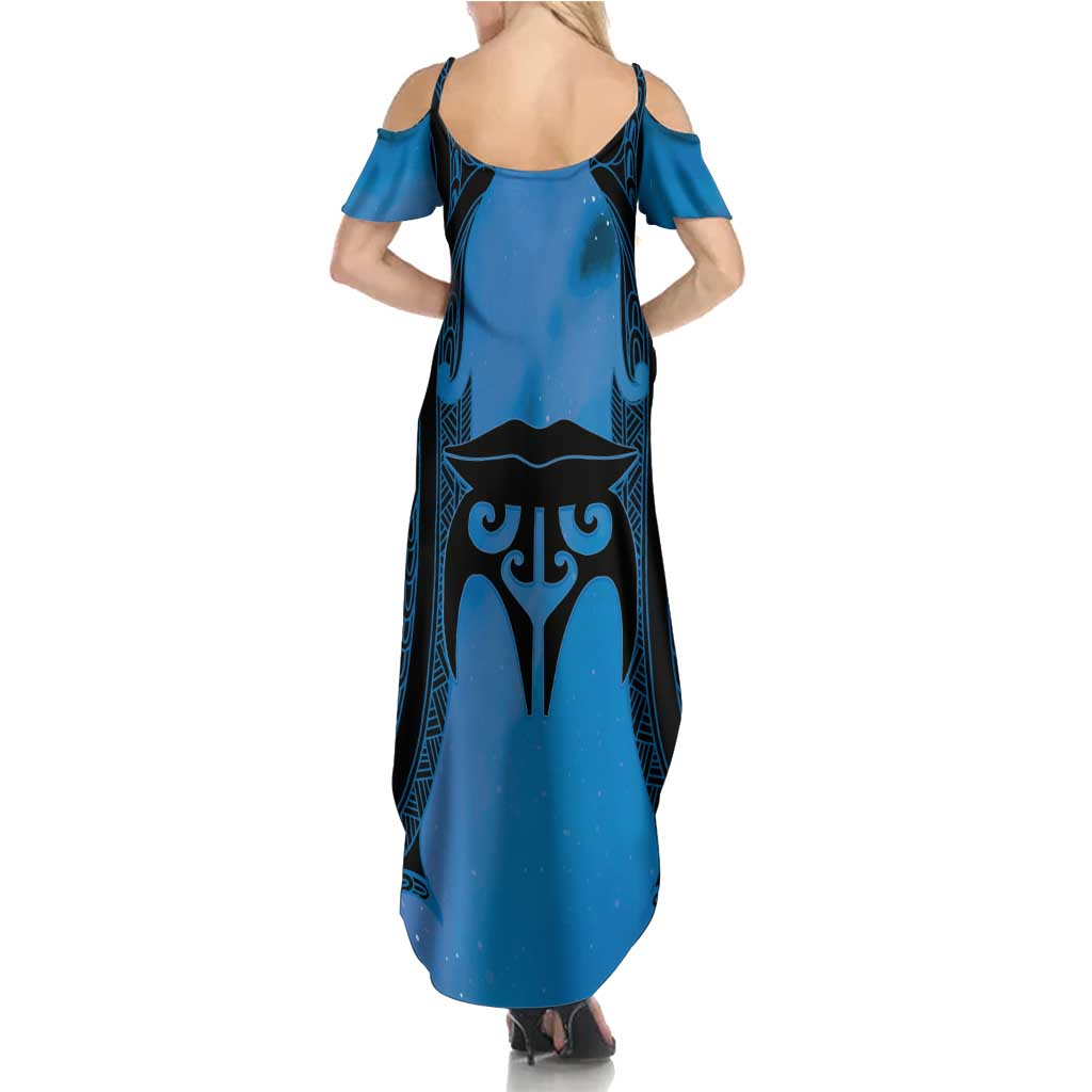 Personalised Moko Kauae New Zealand Summer Maxi Dress Maori Chin Tattoo Blue - Aussie Hoodie