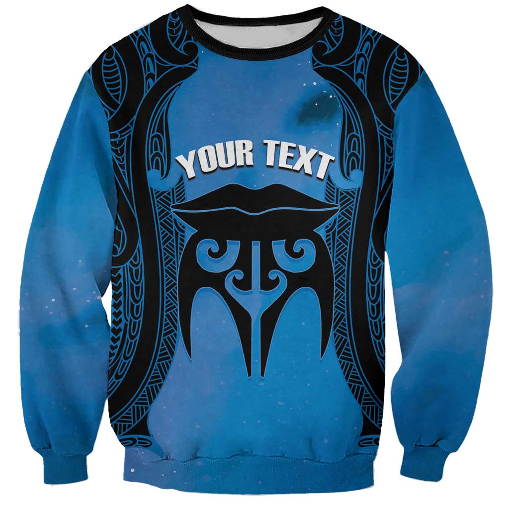 Personalised Moko Kauae New Zealand Sweatshirt Maori Chin Tattoo Blue - Aussie Hoodie