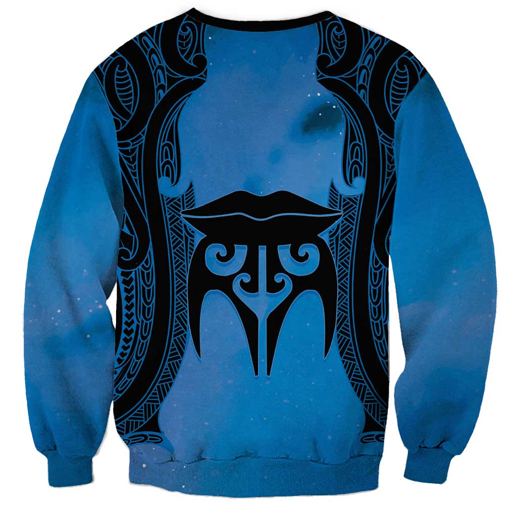 Personalised Moko Kauae New Zealand Sweatshirt Maori Chin Tattoo Blue - Aussie Hoodie