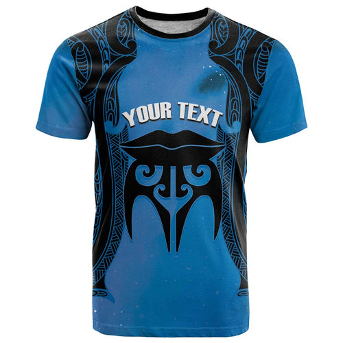 Personalised Moko Kauae New Zealand T Shirt Maori Chin Tattoo Blue - Aussie Hoodie
