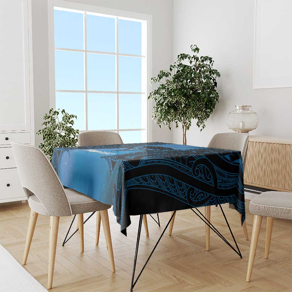 Personalised Moko Kauae New Zealand Tablecloth Maori Chin Tattoo Blue - Aussie Hoodie