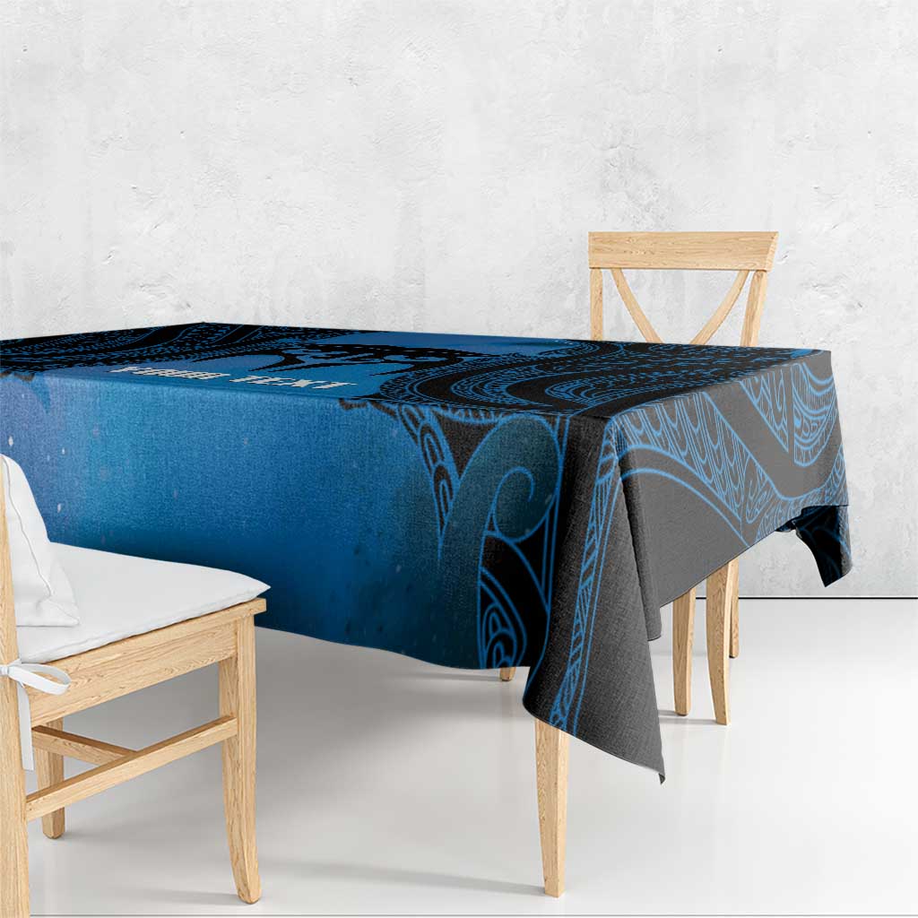 Personalised Moko Kauae New Zealand Tablecloth Maori Chin Tattoo Blue - Aussie Hoodie