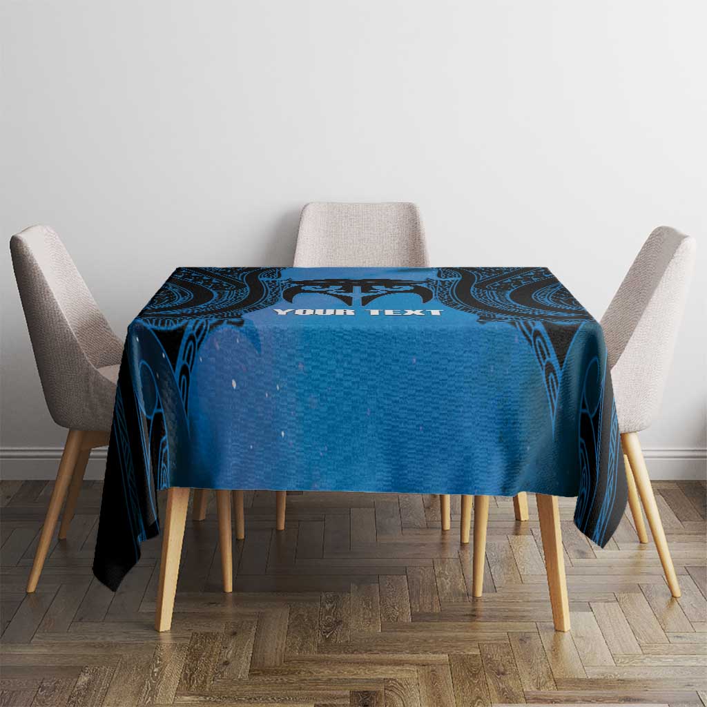 Personalised Moko Kauae New Zealand Tablecloth Maori Chin Tattoo Blue - Aussie Hoodie