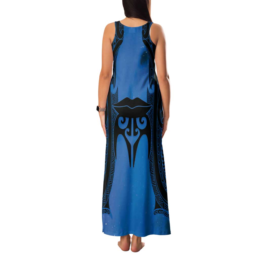 Personalised Moko Kauae New Zealand Tank Maxi Dress Maori Chin Tattoo Blue - Aussie Hoodie