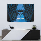 Personalised Moko Kauae New Zealand Tapestry Maori Chin Tattoo Blue - Aussie Hoodie