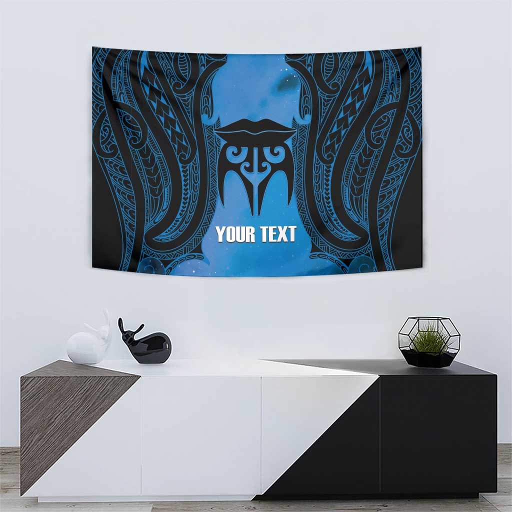 Personalised Moko Kauae New Zealand Tapestry Maori Chin Tattoo Blue - Aussie Hoodie