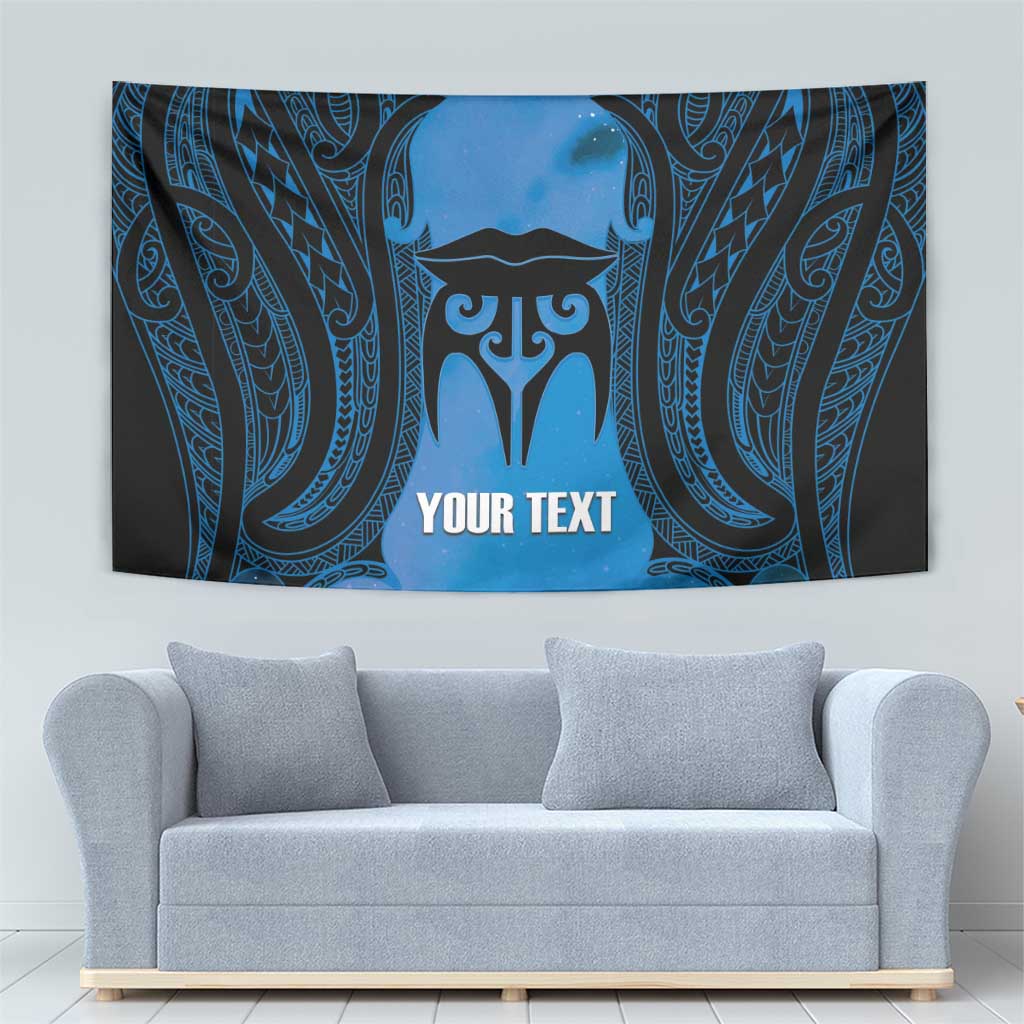Personalised Moko Kauae New Zealand Tapestry Maori Chin Tattoo Blue - Aussie Hoodie