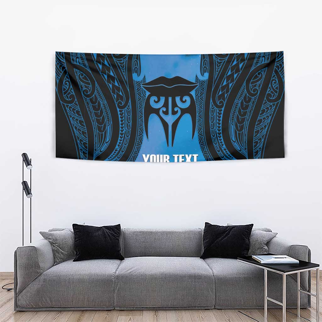 Personalised Moko Kauae New Zealand Tapestry Maori Chin Tattoo Blue - Aussie Hoodie