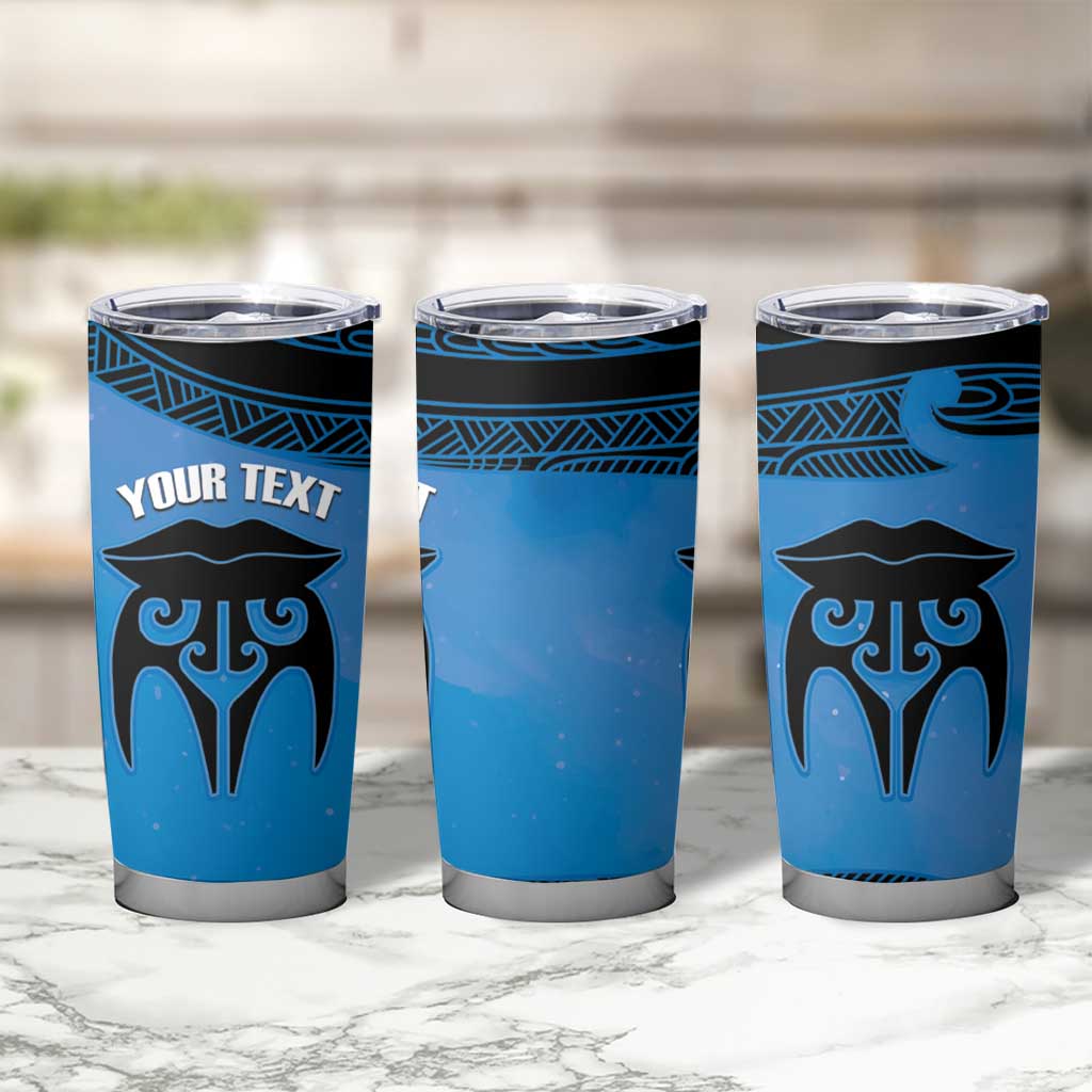 Personalised Moko Kauae New Zealand Tumbler Cup Maori Chin Tattoo Blue - Aussie Hoodie