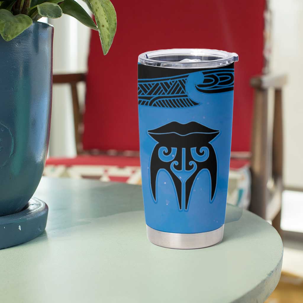 Personalised Moko Kauae New Zealand Tumbler Cup Maori Chin Tattoo Blue - Aussie Hoodie