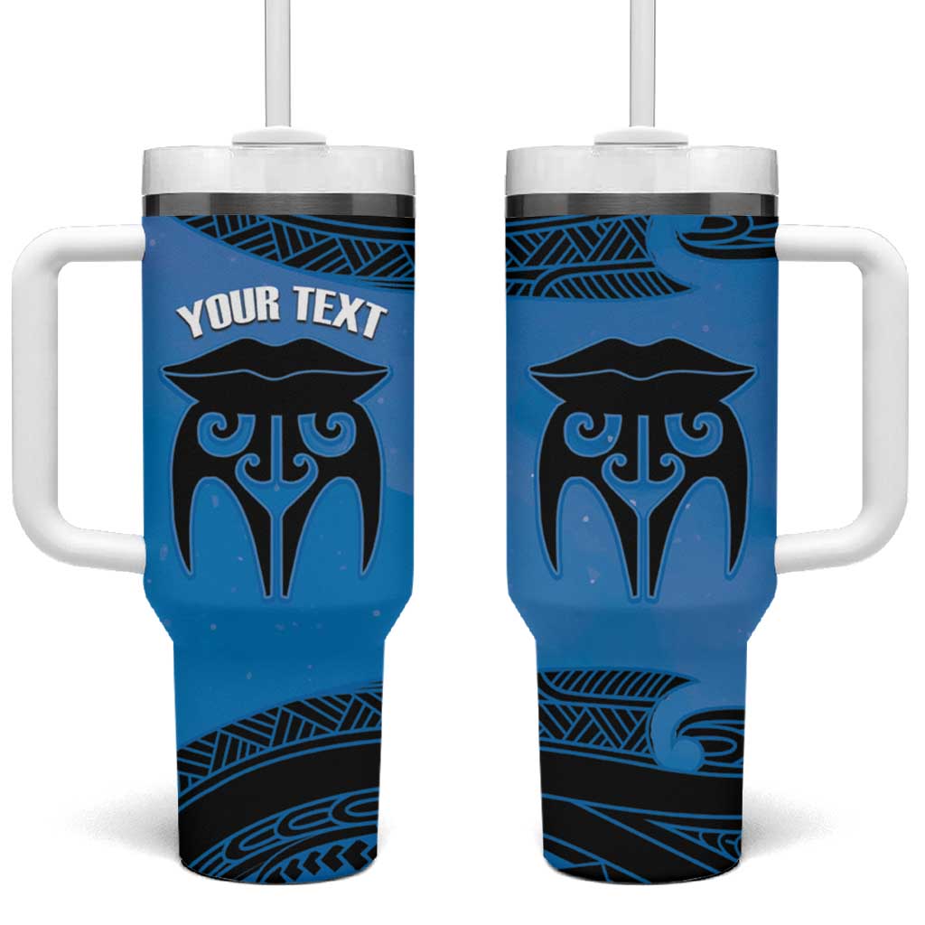 Personalised Moko Kauae New Zealand Tumbler With Handle Maori Chin Tattoo Blue - Aussie Hoodie