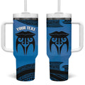 Personalised Moko Kauae New Zealand Tumbler With Handle Maori Chin Tattoo Blue - Aussie Hoodie