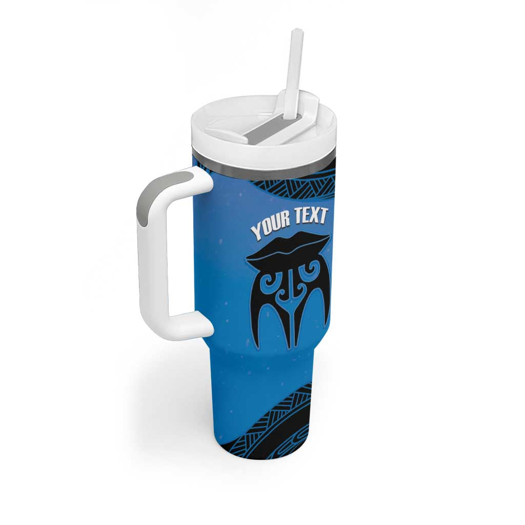 Personalised Moko Kauae New Zealand Tumbler With Handle Maori Chin Tattoo Blue - Aussie Hoodie