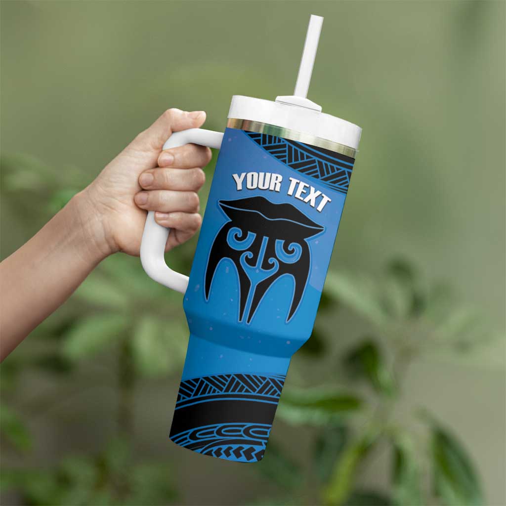 Personalised Moko Kauae New Zealand Tumbler With Handle Maori Chin Tattoo Blue - Aussie Hoodie