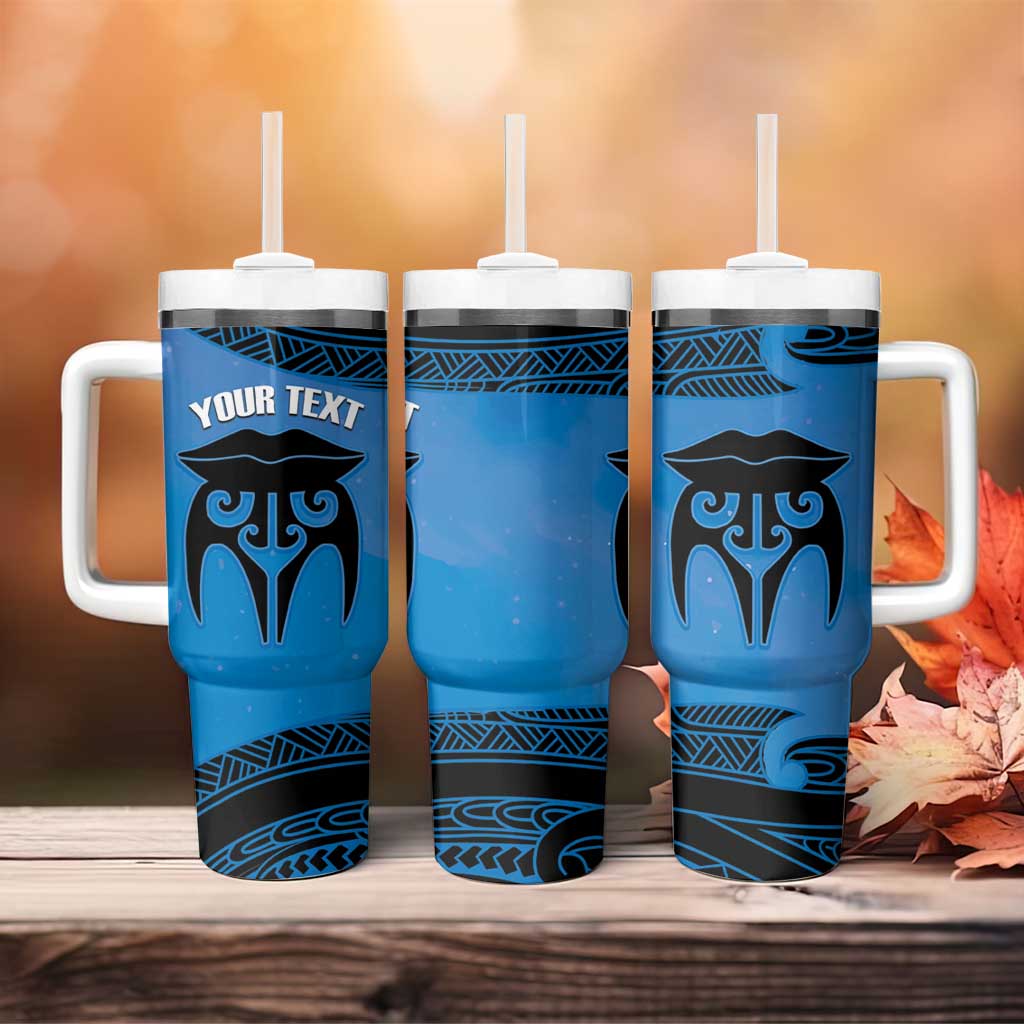 Personalised Moko Kauae New Zealand Tumbler With Handle Maori Chin Tattoo Blue - Aussie Hoodie