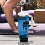 Personalised Moko Kauae New Zealand Tumbler With Handle Maori Chin Tattoo Blue - Aussie Hoodie