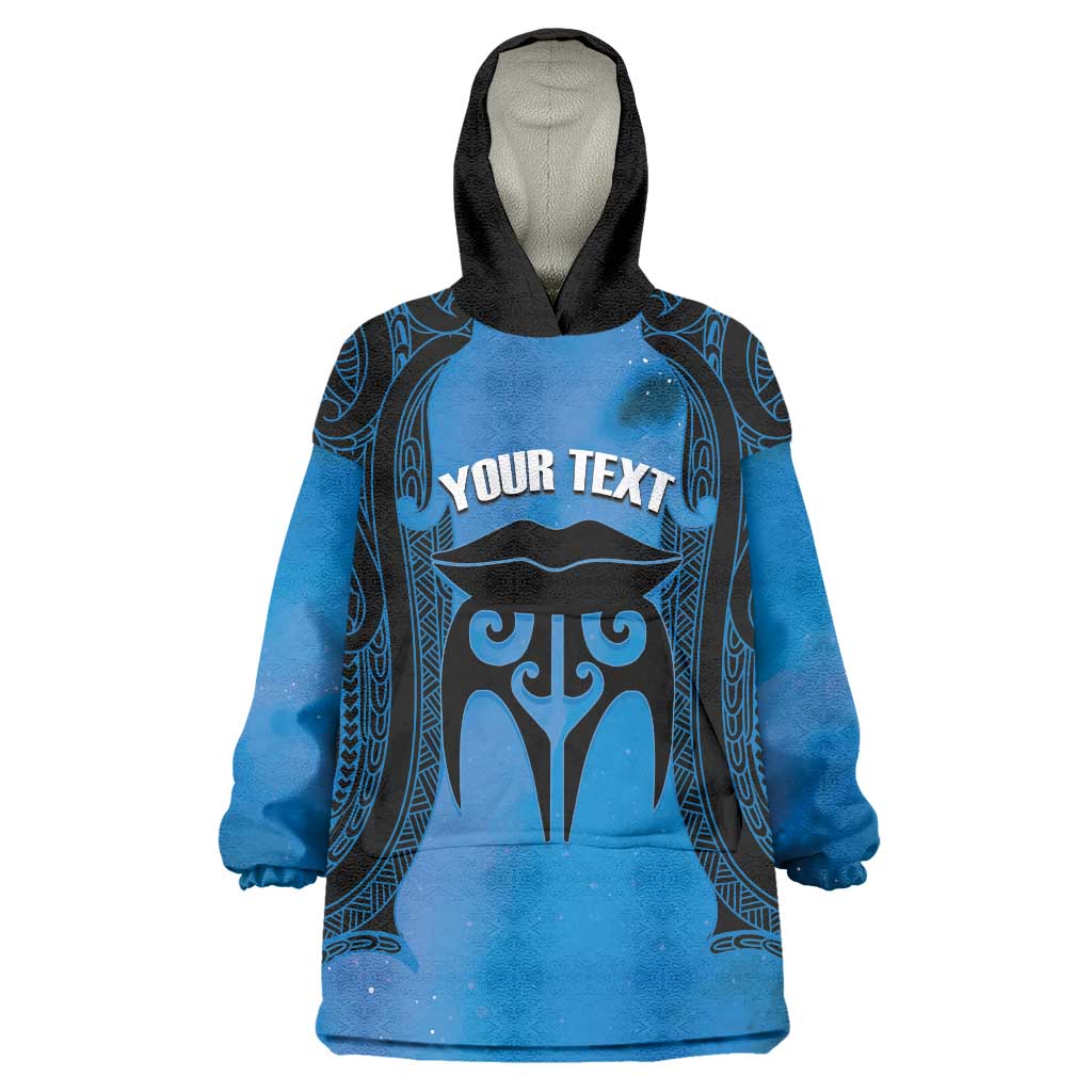 Personalised Moko Kauae New Zealand Wearable Blanket Hoodie Maori Chin Tattoo Blue - Aussie Hoodie