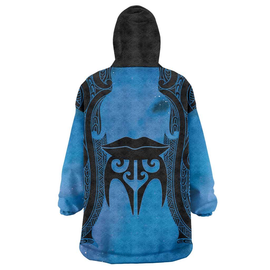 Personalised Moko Kauae New Zealand Wearable Blanket Hoodie Maori Chin Tattoo Blue - Aussie Hoodie