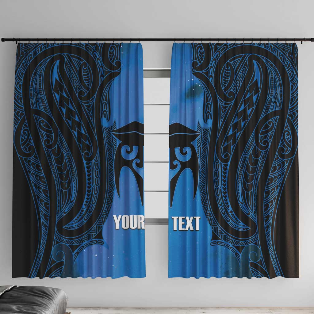 Personalised Moko Kauae New Zealand Window Curtain Maori Chin Tattoo Blue - Aussie Hoodie