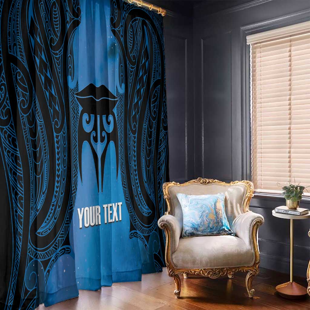 Personalised Moko Kauae New Zealand Window Curtain Maori Chin Tattoo Blue - Aussie Hoodie