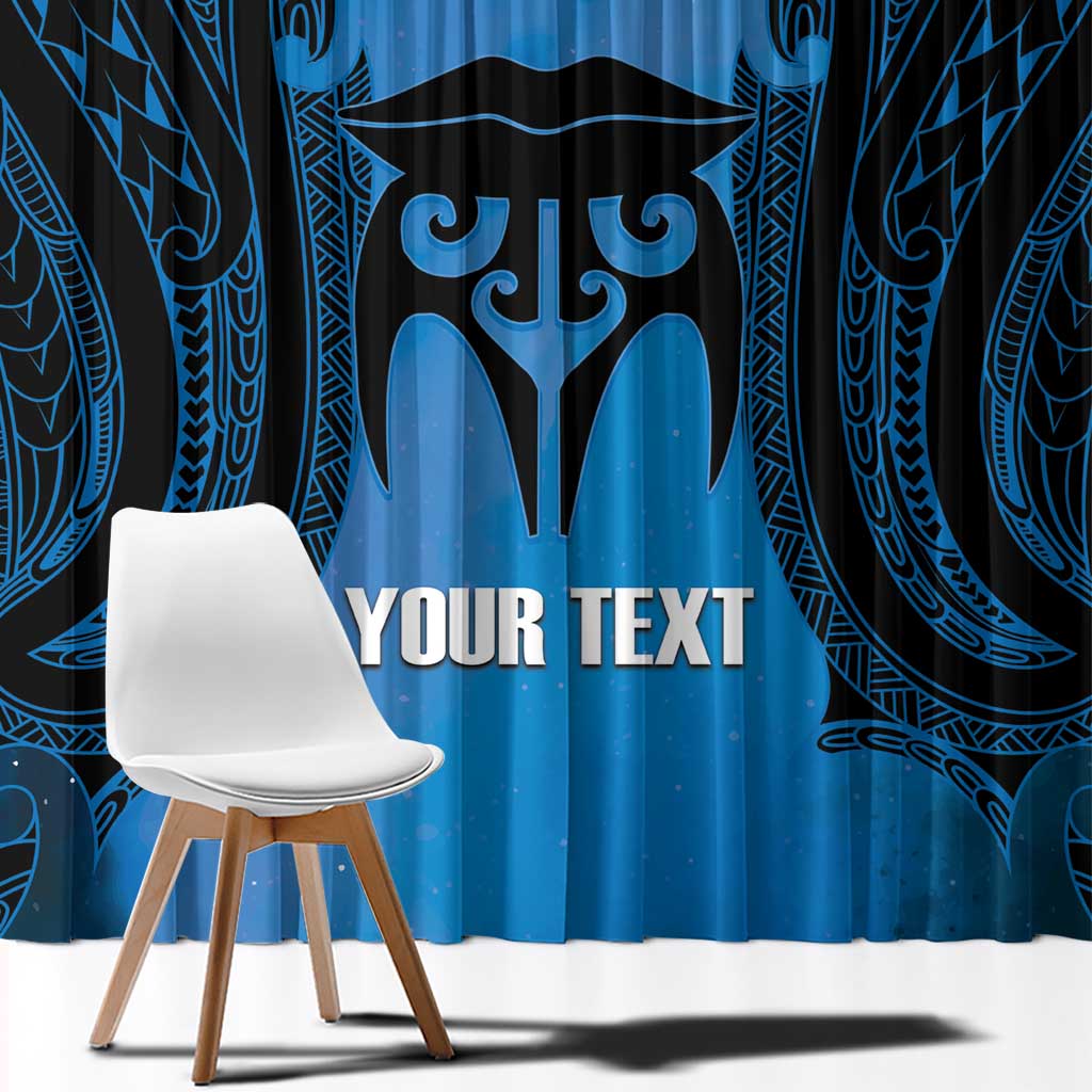 Personalised Moko Kauae New Zealand Window Curtain Maori Chin Tattoo Blue - Aussie Hoodie