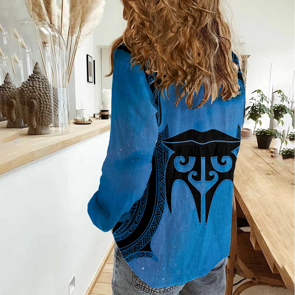 Personalised Moko Kauae New Zealand Women Casual Shirt Maori Chin Tattoo Blue - Aussie Hoodie