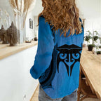 Personalised Moko Kauae New Zealand Women Casual Shirt Maori Chin Tattoo Blue - Aussie Hoodie
