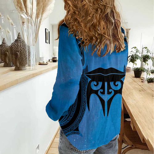 Personalised Moko Kauae New Zealand Women Casual Shirt Maori Chin Tattoo Blue - Aussie Hoodie