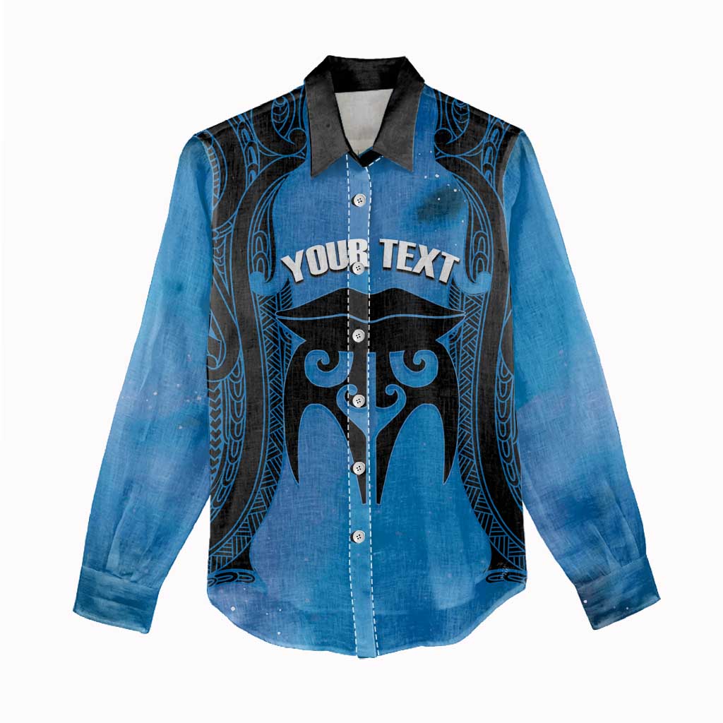 Personalised Moko Kauae New Zealand Women Casual Shirt Maori Chin Tattoo Blue - Aussie Hoodie