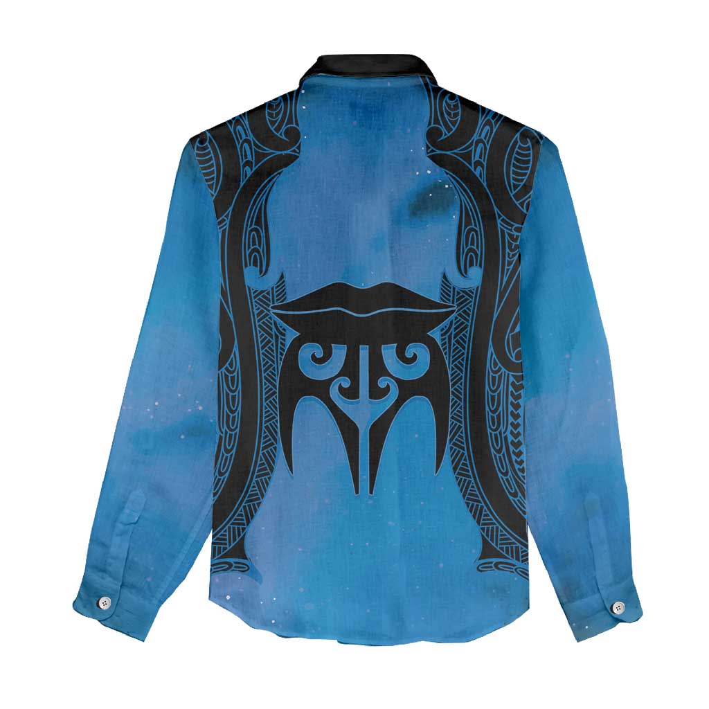 Personalised Moko Kauae New Zealand Women Casual Shirt Maori Chin Tattoo Blue - Aussie Hoodie