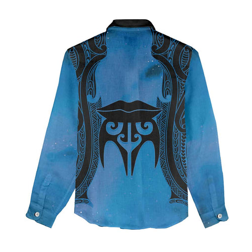 Personalised Moko Kauae New Zealand Women Casual Shirt Maori Chin Tattoo Blue - Aussie Hoodie