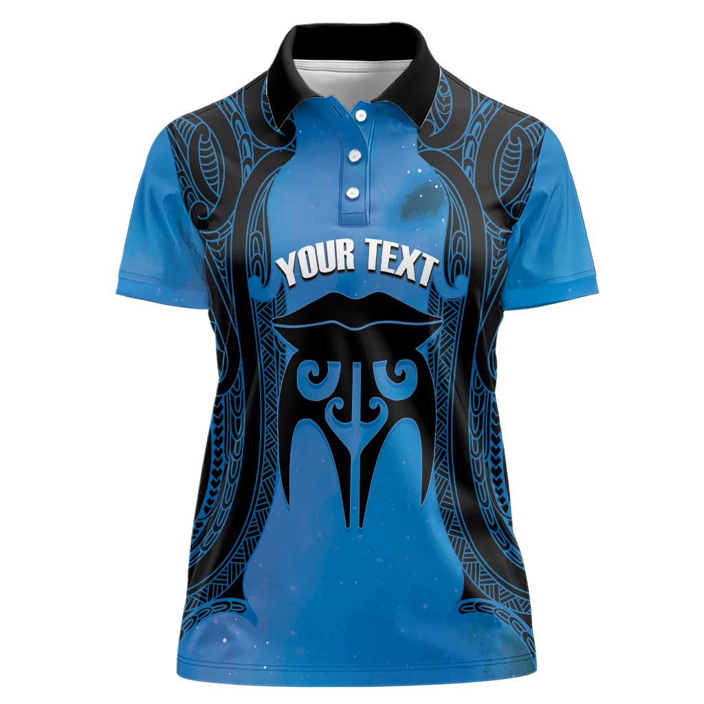 Personalised Moko Kauae New Zealand Women Polo Shirt Maori Chin Tattoo Blue - Aussie Hoodie
