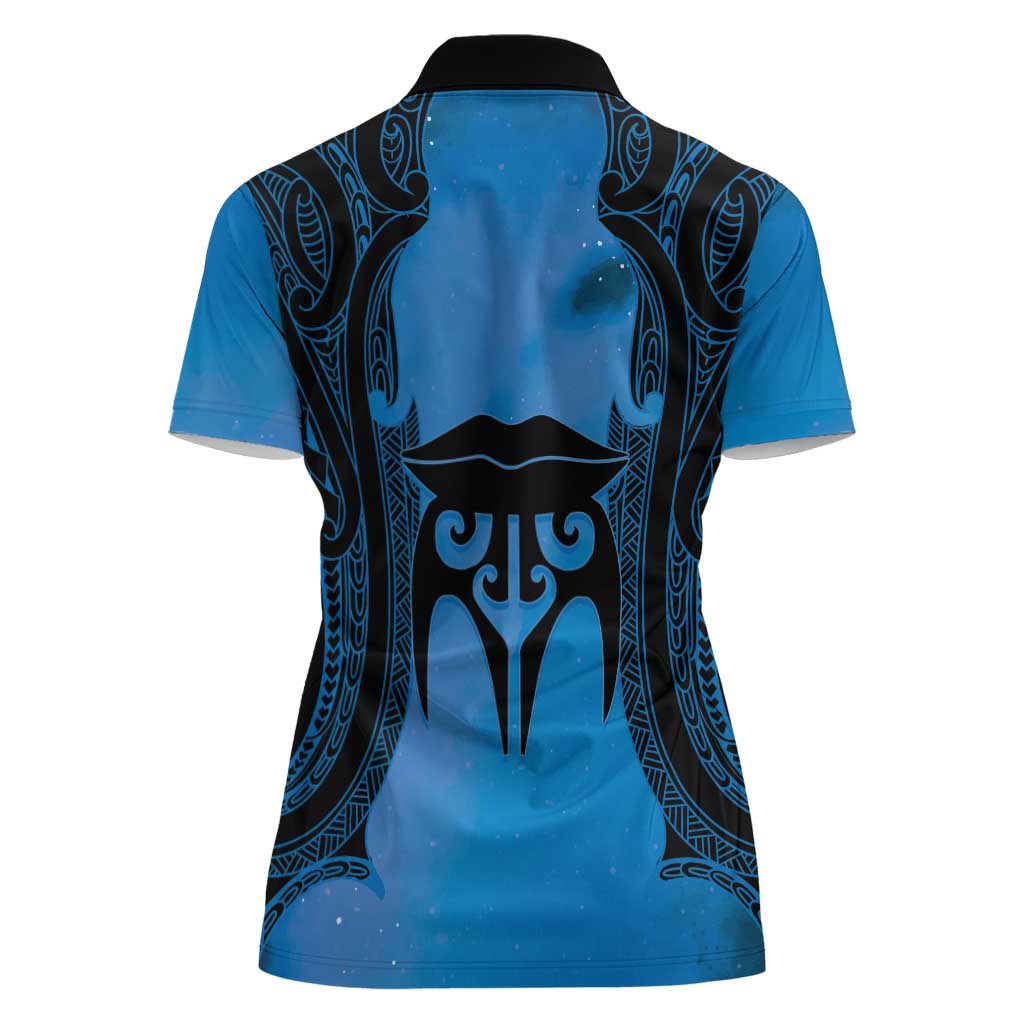 Personalised Moko Kauae New Zealand Women Polo Shirt Maori Chin Tattoo Blue - Aussie Hoodie